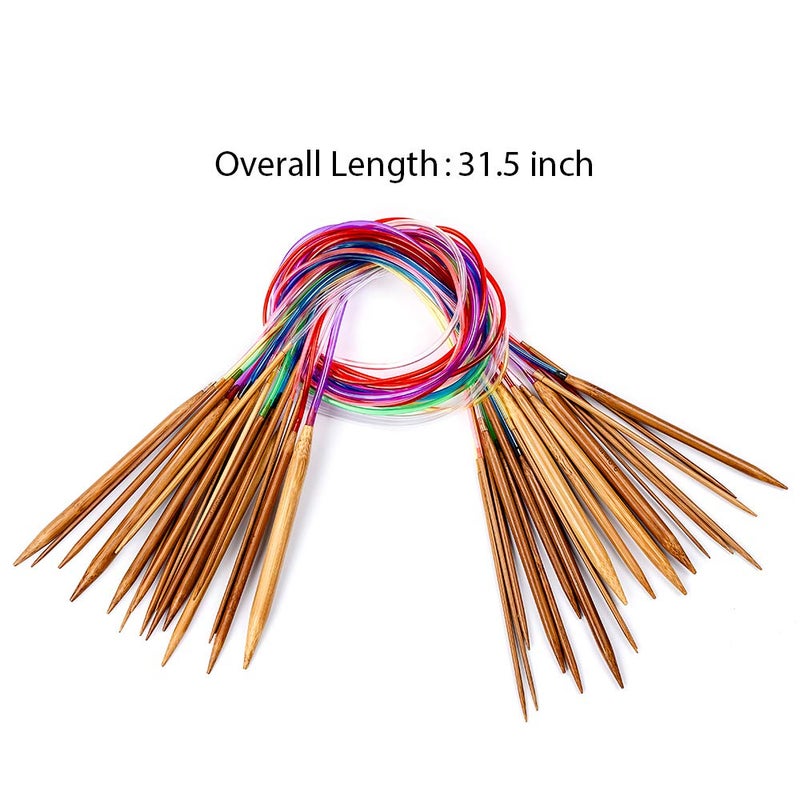 Exquiss Bamboo Knitting Needles Set - 18 Pairs Circular, 75PCS Double Pointed, Crochet Kits Included, Sizes 2mm-10mm, Length 31.5"&7.9" - Image 2